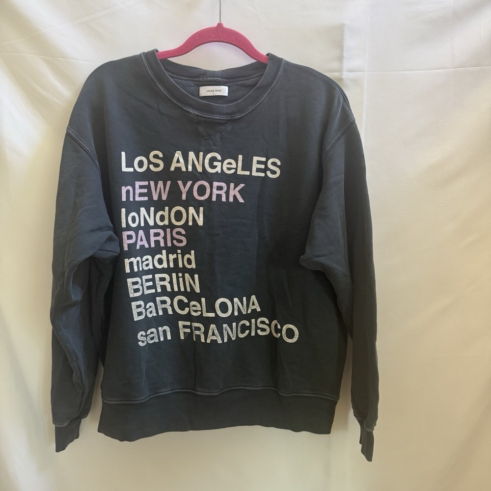Anine Bing City Love Pullover Sweatshirt Women's Size Large Retro Loungewear
